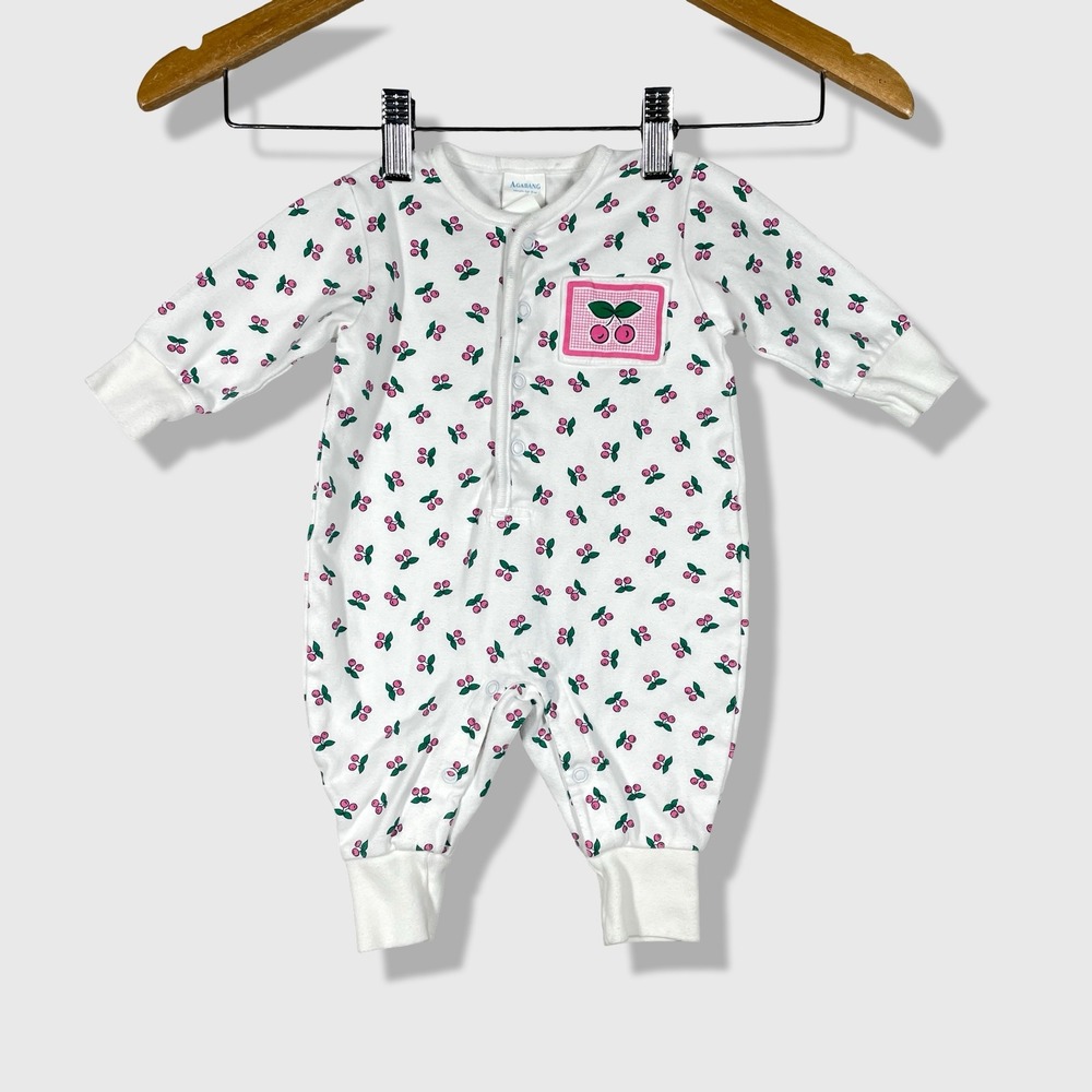 Agabang Cherry Romper Baby 0-3 Mon White Pink Fruit‎ Pattern Vintage One Piece